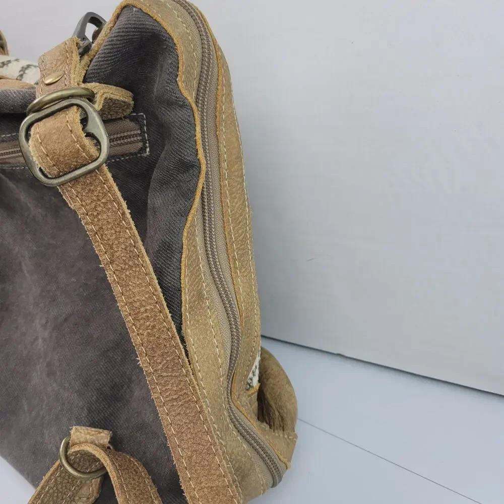 Myra bag Amber upcycled canvas & cowhide backpack S-1332